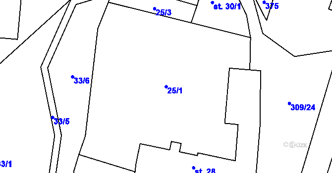 Parcela st. 25/1 v KÚ Kozomín, Katastrální mapa
