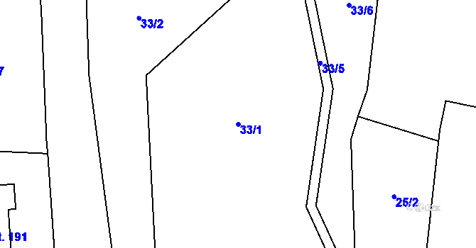 Parcela st. 33/1 v KÚ Kozomín, Katastrální mapa