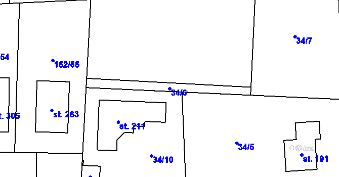 Parcela st. 34/6 v KÚ Kozomín, Katastrální mapa