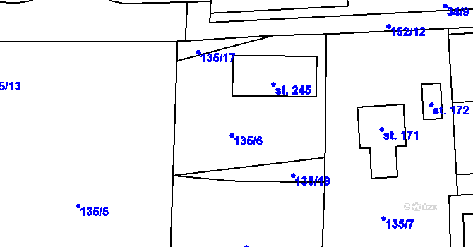 Parcela st. 135/6 v KÚ Kozomín, Katastrální mapa