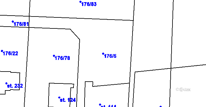 Parcela st. 176/5 v KÚ Kozomín, Katastrální mapa