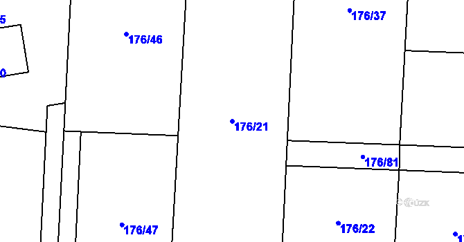 Parcela st. 176/21 v KÚ Kozomín, Katastrální mapa