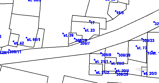 Parcela st. 309/7 v KÚ Kozomín, Katastrální mapa