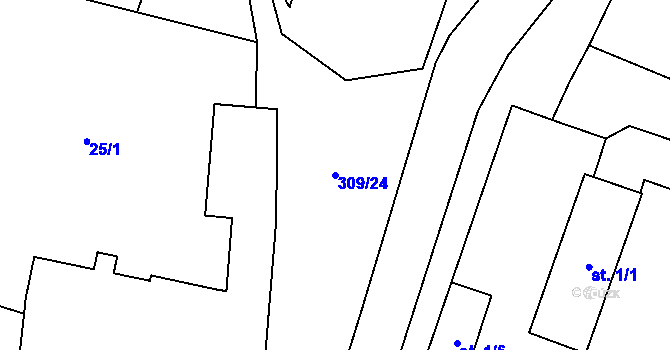 Parcela st. 309/24 v KÚ Kozomín, Katastrální mapa