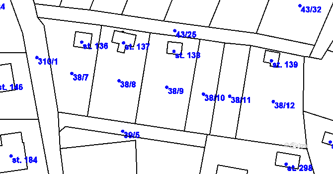 Parcela st. 38/9 v KÚ Kozomín, Katastrální mapa