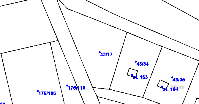 Parcela st. 43/17 v KÚ Kozomín, Katastrální mapa