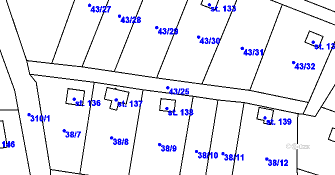 Parcela st. 43/25 v KÚ Kozomín, Katastrální mapa