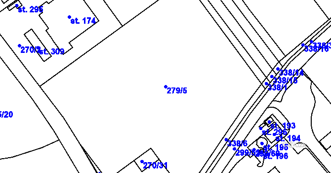 Parcela st. 279/5 v KÚ Kozomín, Katastrální mapa