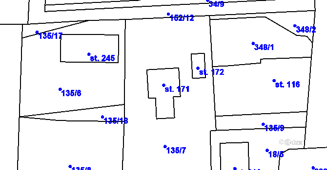 Parcela st. 171 v KÚ Kozomín, Katastrální mapa