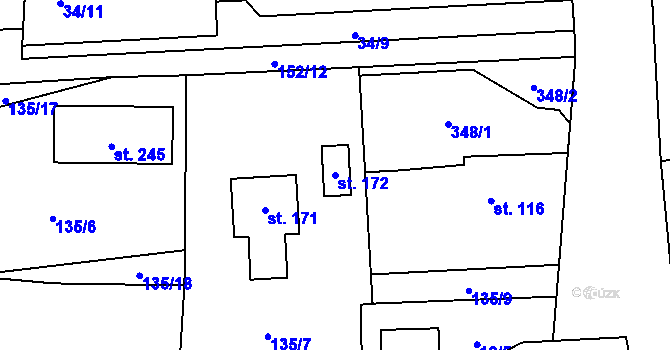 Parcela st. 172 v KÚ Kozomín, Katastrální mapa