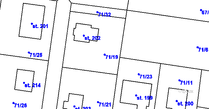 Parcela st. 71/19 v KÚ Kozomín, Katastrální mapa