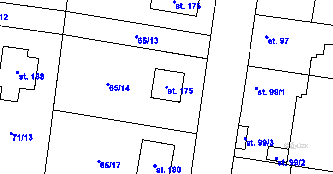 Parcela st. 175 v KÚ Kozomín, Katastrální mapa