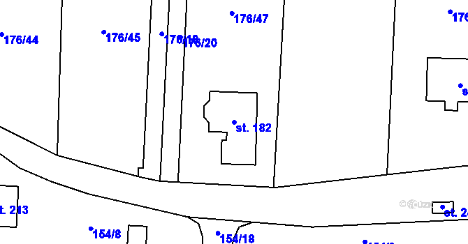 Parcela st. 182 v KÚ Kozomín, Katastrální mapa