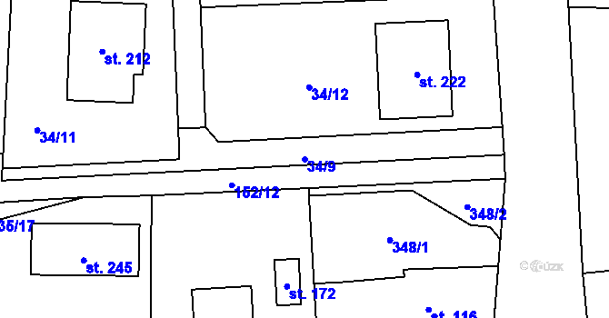 Parcela st. 34/9 v KÚ Kozomín, Katastrální mapa