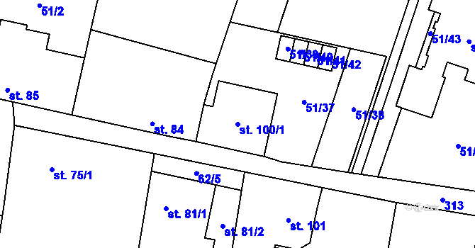 Parcela st. 100/1 v KÚ Kozomín, Katastrální mapa
