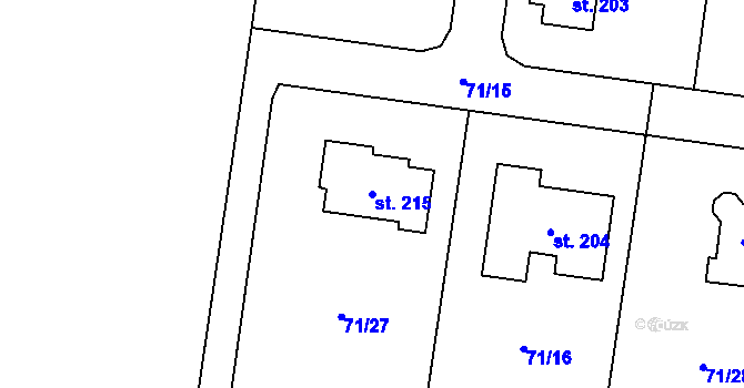 Parcela st. 215 v KÚ Kozomín, Katastrální mapa