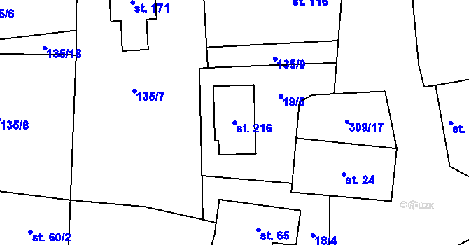 Parcela st. 216 v KÚ Kozomín, Katastrální mapa