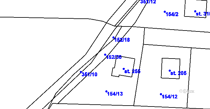 Parcela st. 152/36 v KÚ Kozomín, Katastrální mapa