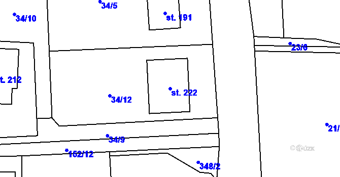 Parcela st. 222 v KÚ Kozomín, Katastrální mapa