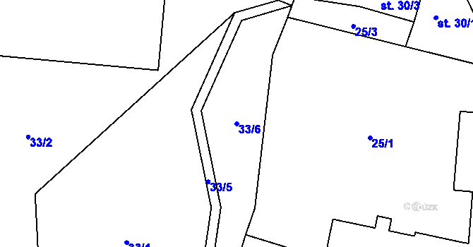 Parcela st. 33/6 v KÚ Kozomín, Katastrální mapa