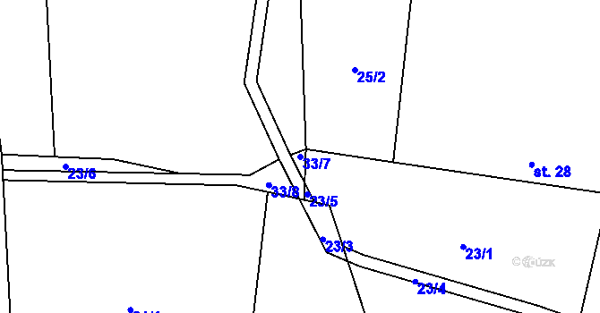 Parcela st. 33/7 v KÚ Kozomín, Katastrální mapa