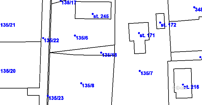 Parcela st. 135/18 v KÚ Kozomín, Katastrální mapa