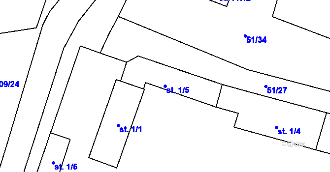 Parcela st. 1/5 v KÚ Kozomín, Katastrální mapa