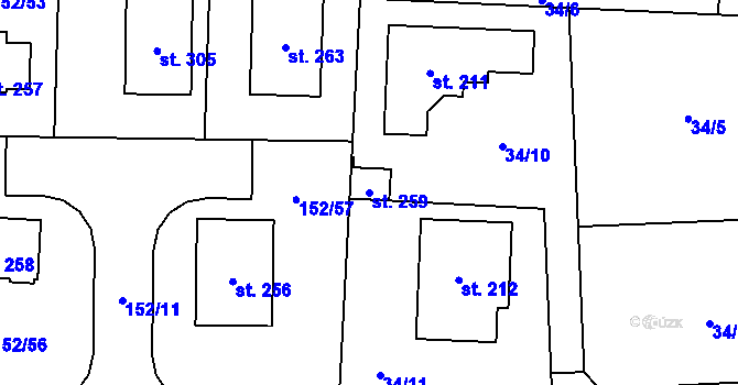 Parcela st. 259 v KÚ Kozomín, Katastrální mapa