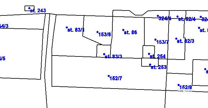 Parcela st. 83/3 v KÚ Kozomín, Katastrální mapa
