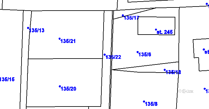 Parcela st. 135/22 v KÚ Kozomín, Katastrální mapa
