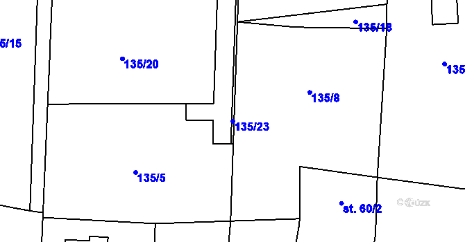 Parcela st. 135/23 v KÚ Kozomín, Katastrální mapa