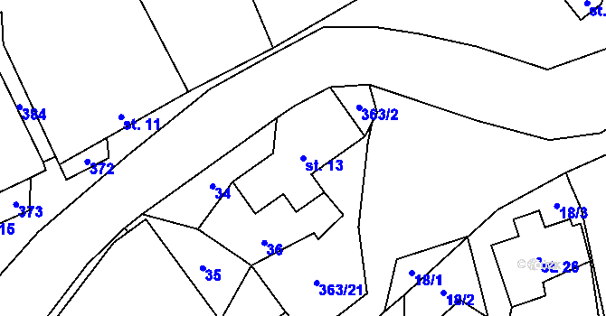 Parcela st. 13 v KÚ Blažov, Katastrální mapa