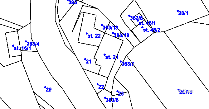 Parcela st. 21 v KÚ Blažov, Katastrální mapa