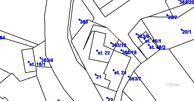 Parcela st. 22 v KÚ Blažov, Katastrální mapa