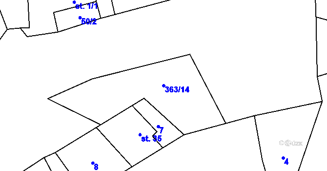 Parcela st. 363/14 v KÚ Blažov, Katastrální mapa
