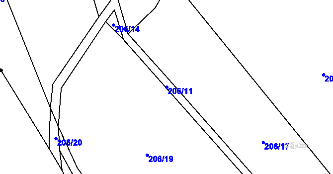 Parcela st. 206/11 v KÚ Kozov, Katastrální mapa