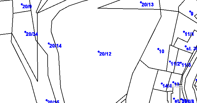 Parcela st. 20/12 v KÚ Kozov, Katastrální mapa