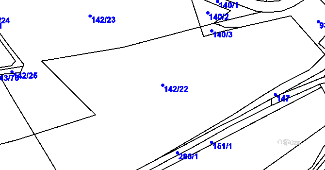 Parcela st. 142/22 v KÚ Kozov, Katastrální mapa