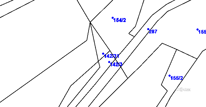 Parcela st. 142/31 v KÚ Kozov, Katastrální mapa