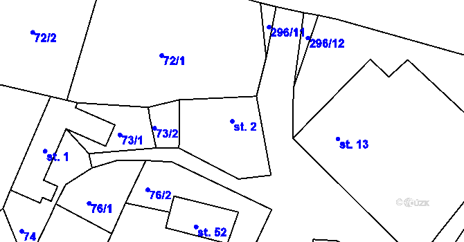 Parcela st. 2 v KÚ Kozov, Katastrální mapa