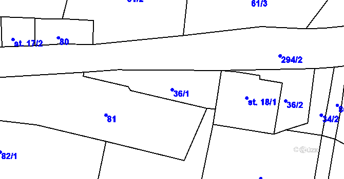 Parcela st. 36/1 v KÚ Kozov, Katastrální mapa
