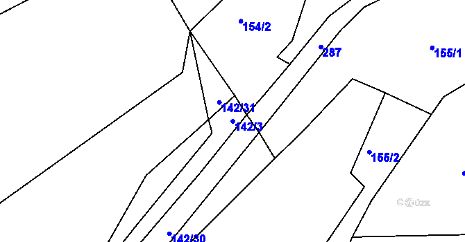 Parcela st. 142/3 v KÚ Kozov, Katastrální mapa