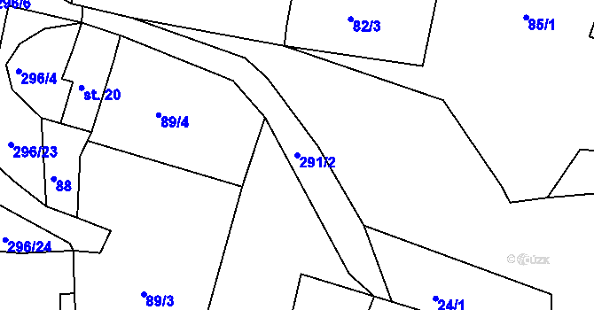 Parcela st. 291/2 v KÚ Kozov, Katastrální mapa
