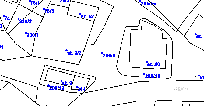Parcela st. 296/8 v KÚ Kozov, Katastrální mapa