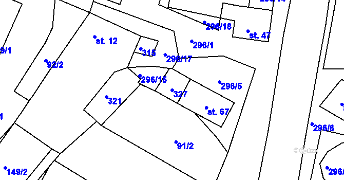 Parcela st. 327 v KÚ Kozov, Katastrální mapa
