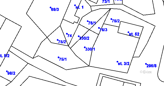 Parcela st. 330 v KÚ Kozov, Katastrální mapa
