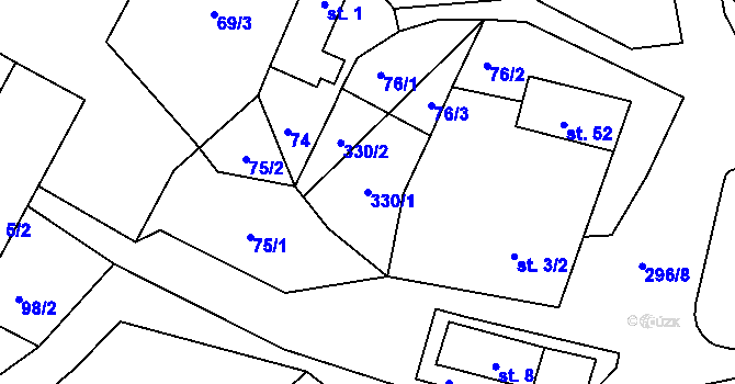 Parcela st. 330/1 v KÚ Kozov, Katastrální mapa