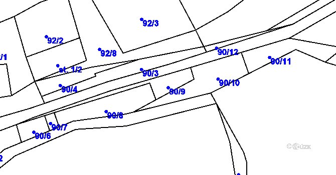 Parcela st. 90/9 v KÚ Svojanov u Bouzova, Katastrální mapa