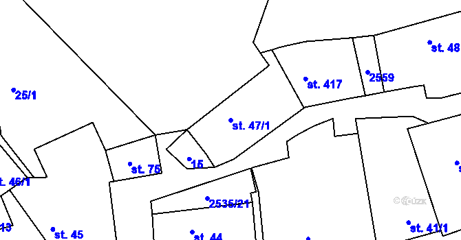 Parcela st. 47/1 v KÚ Kožichovice, Katastrální mapa