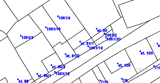 Parcela st. 81/1 v KÚ Kožichovice, Katastrální mapa